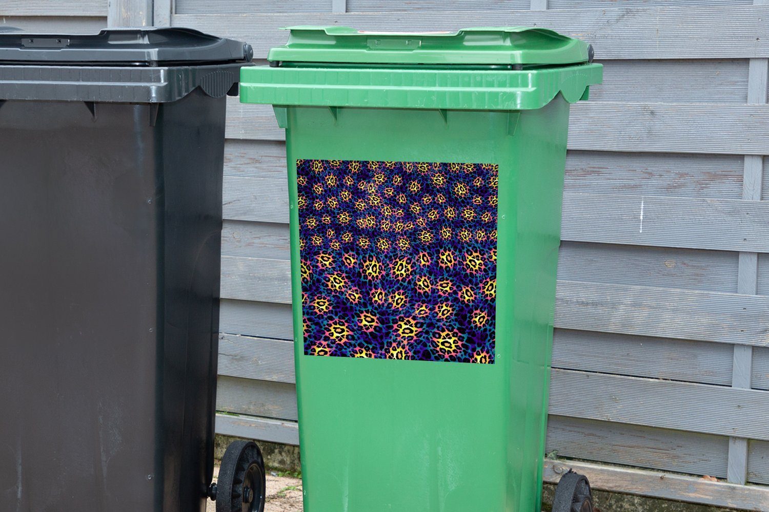Muster Container, Mülltonne, - Leopard Abfalbehälter Wandsticker Blau Mülleimer-aufkleber, St), Sticker, MuchoWow - (1