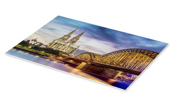 Posterlounge Forex-Bild Editors Choice, Beleuchteter Dom in Köln mit Brücke und Rhein, Fotografie