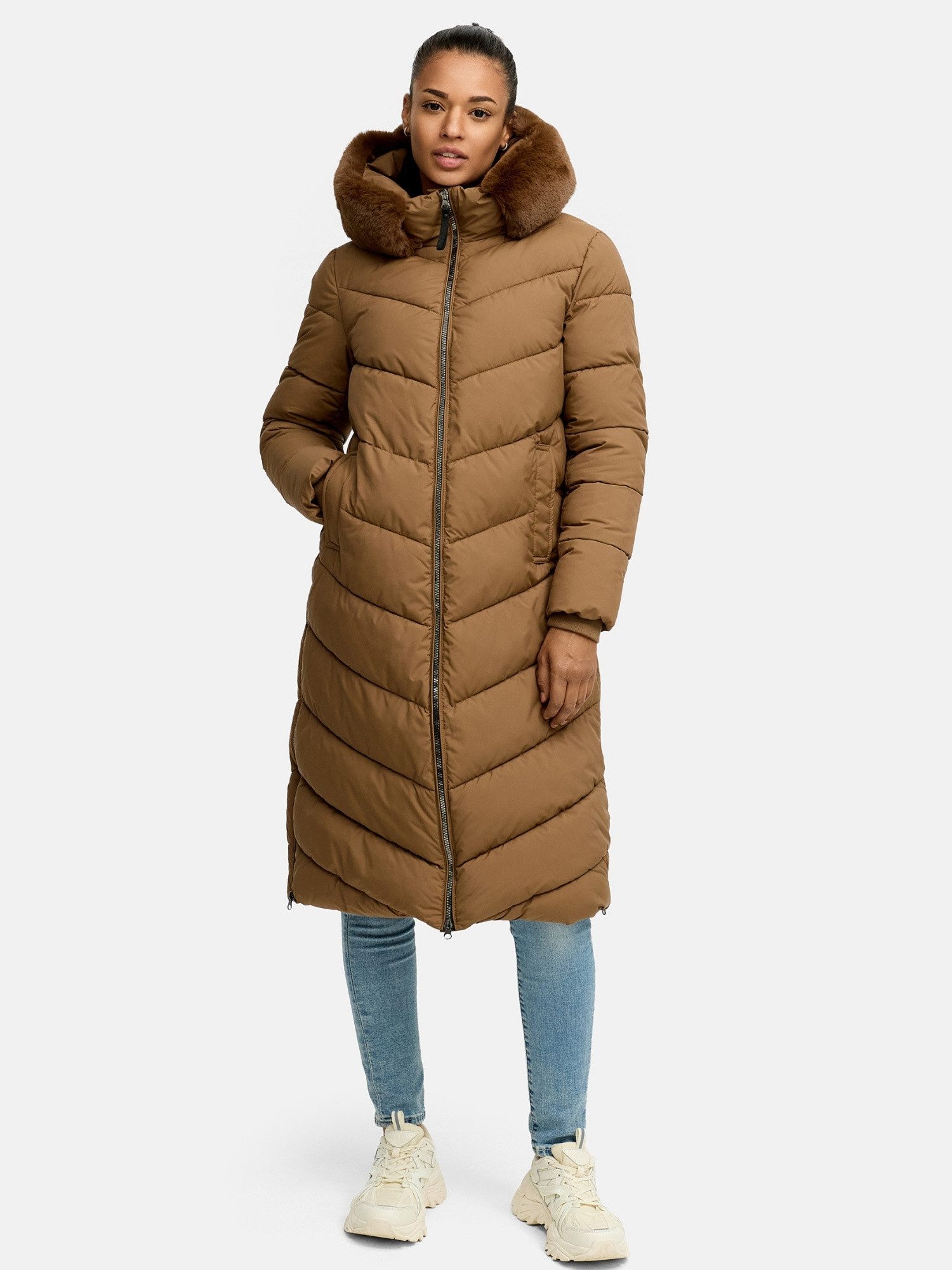 Tazzio Wintermantel F801 mit Kapuze, Chevron-Steppmantel in Wadenlänge günstig online kaufen