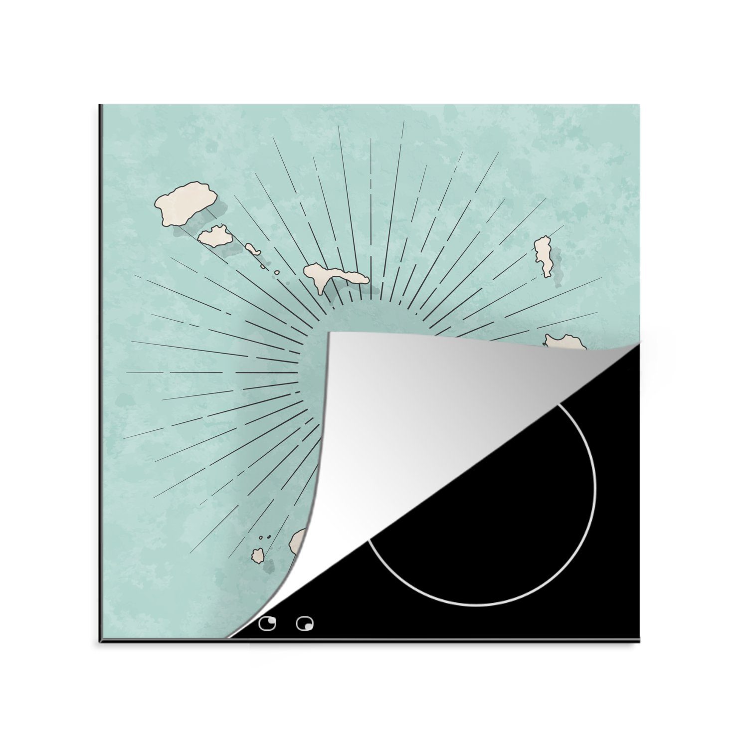 MuchoWow Herdblende-/Abdeckplatte Illustration von Kap Verde auf blauem Hintergrund, Vinyl, (1 tlg), 78x78 cm, Ceranfeldabdeckung, Arbeitsplatte für küche | Herdabdeckplatten