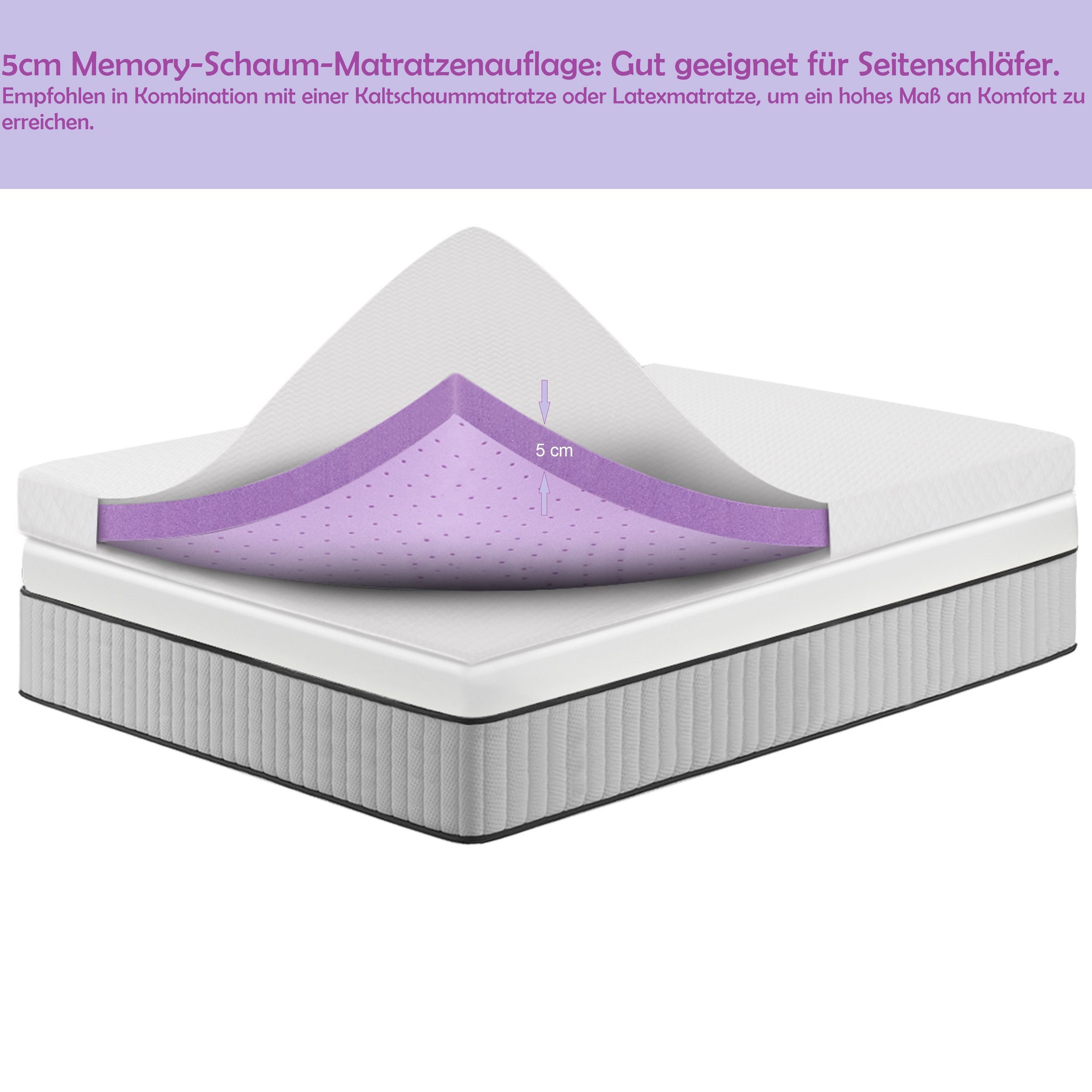 Wenta, Topper Gel Memory Schaum, Gel Topper, 5 cm hoch, Gelschaum, (rutschfest, abnehmbarer Bezug, H2 weich für Seitenschläfer), 90/120/140/160/180x200 cm für Matratzen und Boxspringbetten