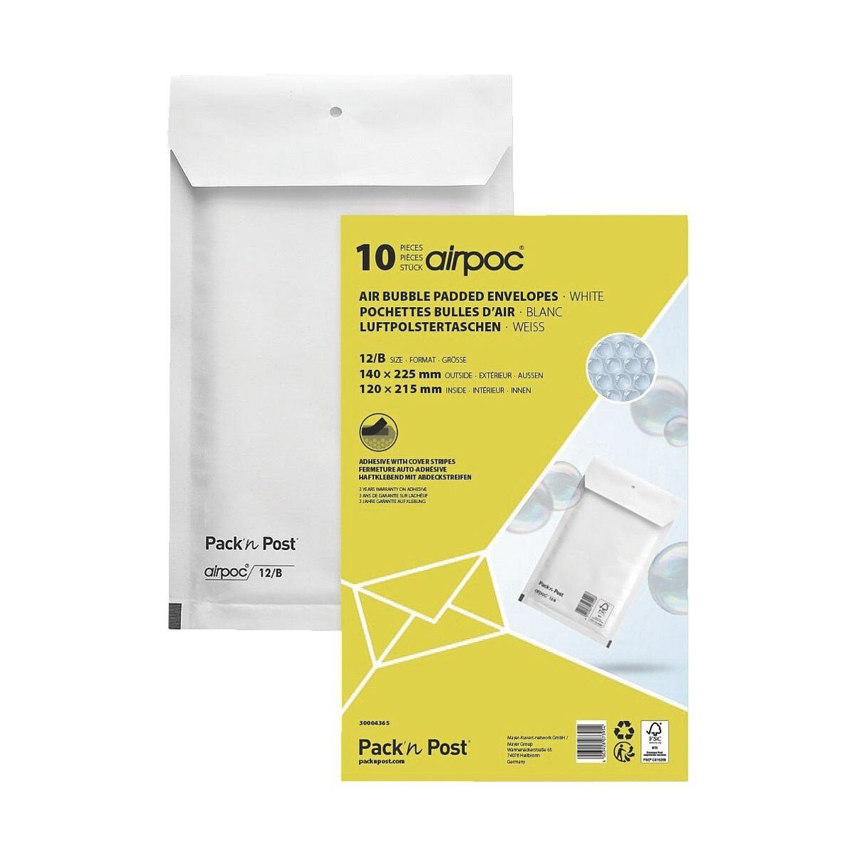 MAILMEDIA Versandtasche airpoc®, Luftpolster, ohne Fenster, (B/H): 140/225 mm