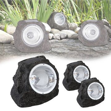 bmf-versand LED Solarleuchte Solarlampe Garten Stein Optik 3er Set Deko Solarlampe Außen mit