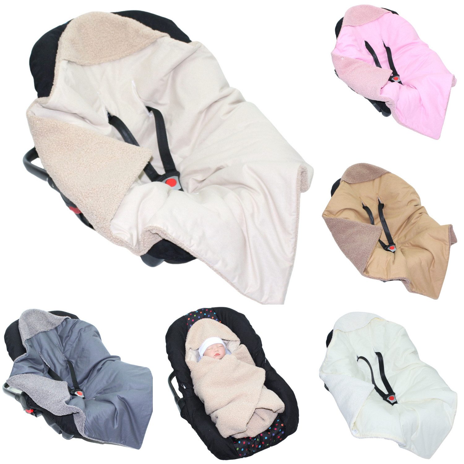 Einschlagdecke Bouclé mit Kapuze für Babyschale weiche Babydecke für Baby Schale, Primawela