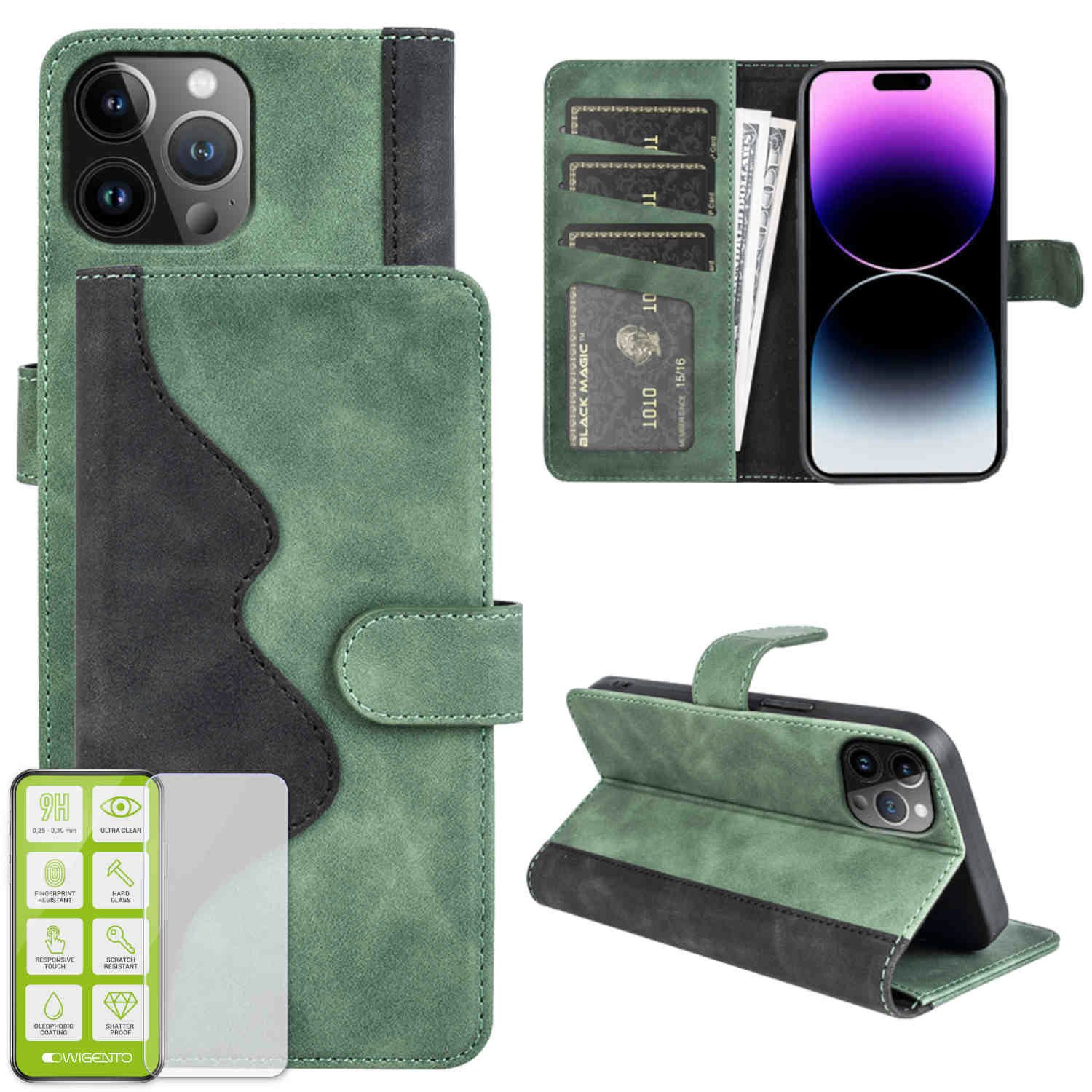 Wigento Handyhülle Für Apple iPhone 15 Pro Design Handy Tasche Wallet Premium Schutzhülle