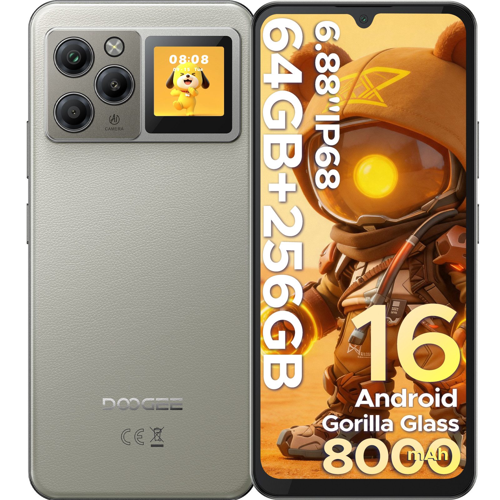 DOOGEE M30Pro Handy 8000mAh, IP68, 33W, 1.3" Zweitdisplay, 6.88", Android 16 Smartphone (6.88 Zoll, 256 GB Speicherplatz, 64 MP Kamera, 120Hz Display, 64+ 256GB, Unisoc T7280, NFC, Fingerabdruck & Face ID)