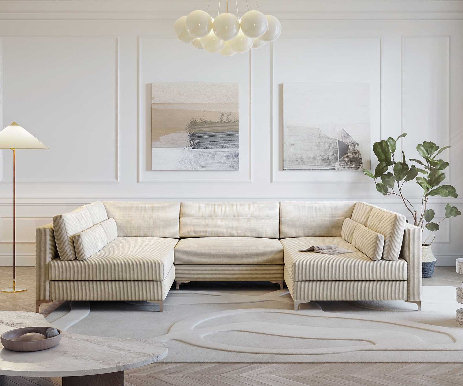 DELIFE Wohnlandschaft Elio, Cord Beige 300x185 cm mit Hocker Wohnlandschaft günstig online kaufen