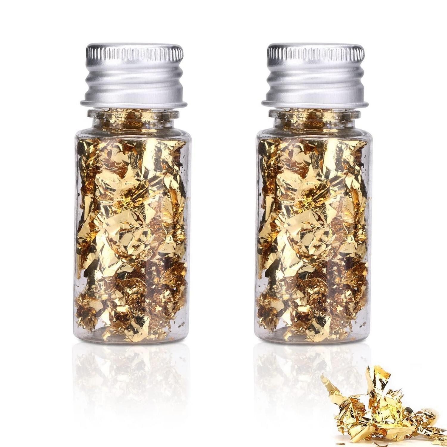 LuxusKollektion Bastelfilz Blattgold Flocken 2 Flaschen DIY Deko