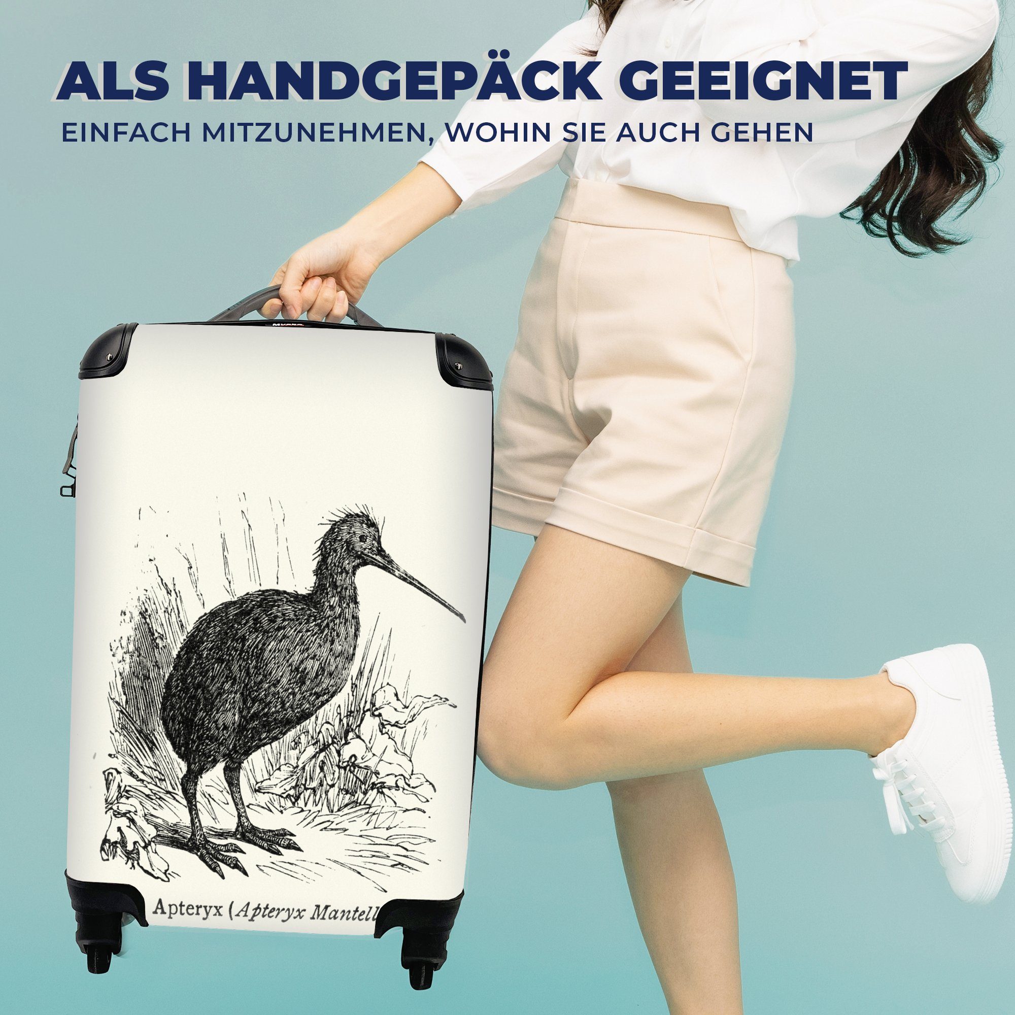 Reisetasche in Trolley, für Reisekoffer Neuseeland, Kiwi-Vogels Handgepäckkoffer Handgepäck Illustration Ferien, eines MuchoWow 4 rollen, Rollen, mit