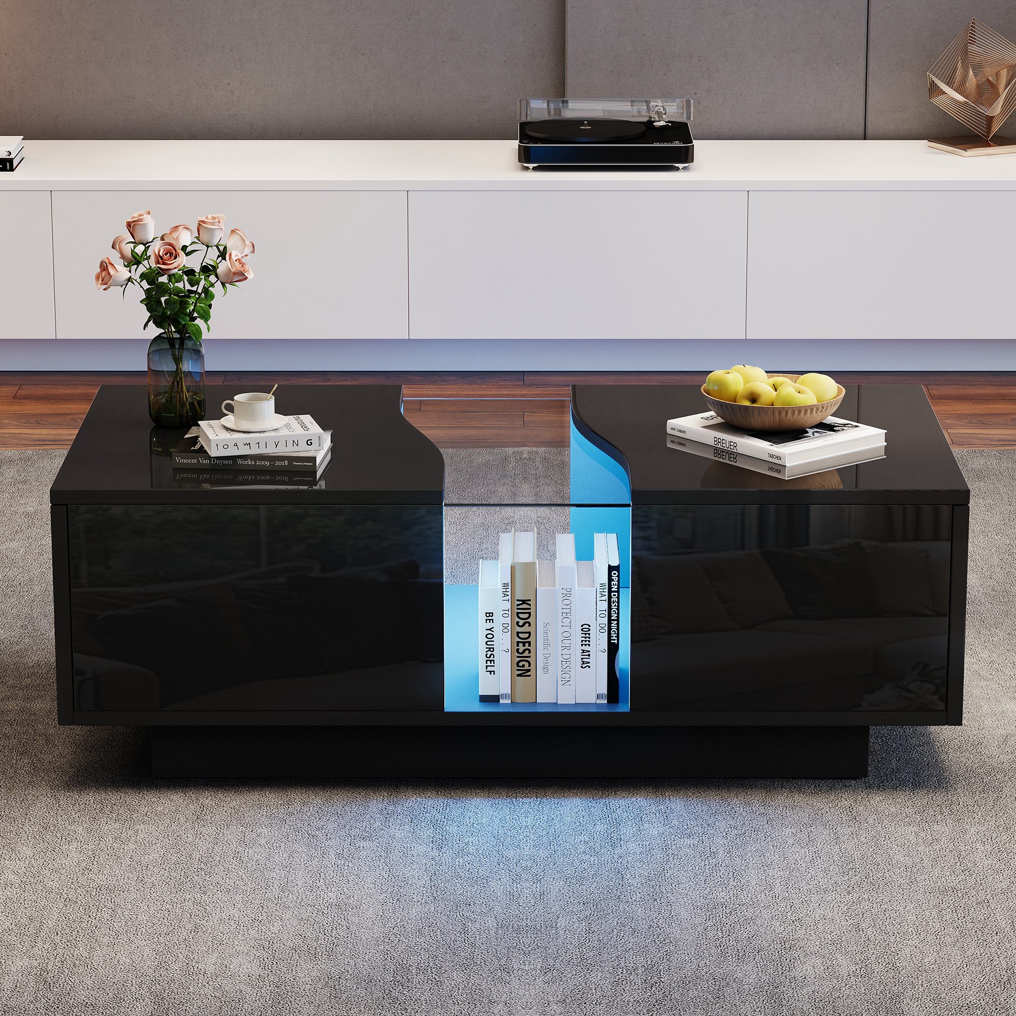 Merax Couchtisch hochglanz Sofatisch Beistelltisch mit LED-Beleuchtung (100 günstig online kaufen