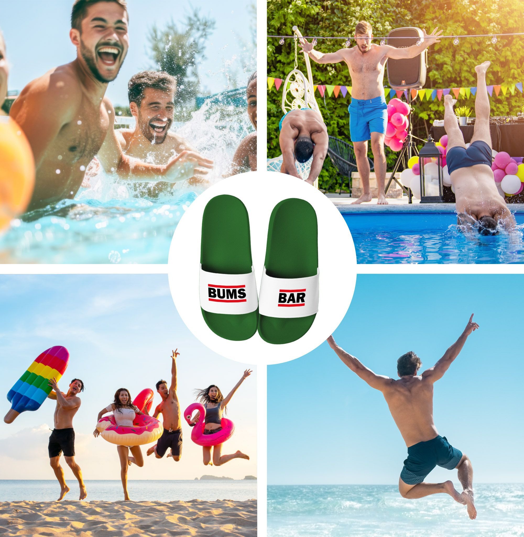 MoonWorks Badelatschen Herren mit Spruch BUMS BAR –Gadget Malle, Festival JGA – Badesandale
