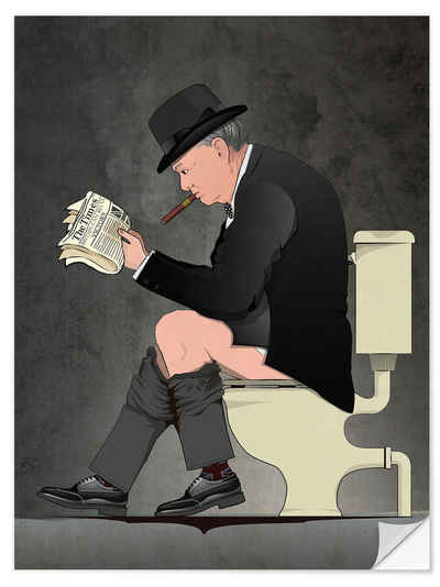 Posterlounge Wandfolie Wyatt9, Churchill auf der Toilette, Badezimmer Vintage Illustration