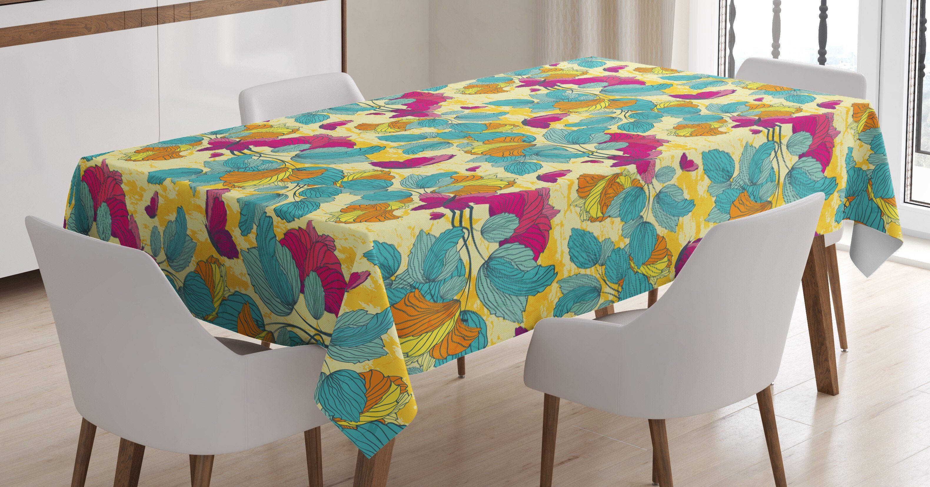 Abakuhaus Tischdecke Farbfest Waschbar Für den Außen Bereich geeignet Klare Farben, Bunt Abstraktes Blatt Schmetterling | Tischdecken