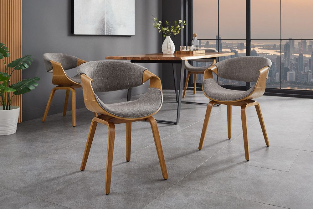 riess-ambiente Armlehnstuhl ORGANIC grau/natur - Strukturstoff, Eschenholz, mit Armlehnen (Einzelartikel, 1 St), mit Lehne & Retro-Design – ideal für Esszimmer, Büro oder Küche