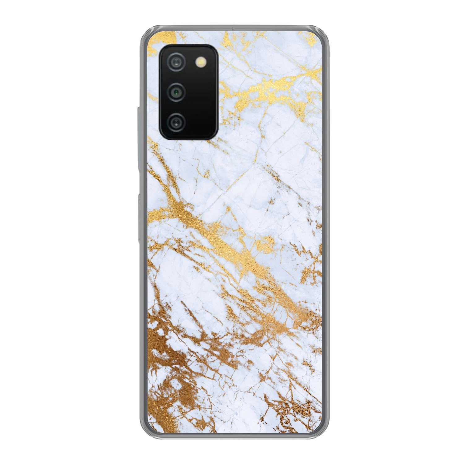 MuchoWow Handyhülle für Samsung Galaxy A03s Marmor - Gold - Weiß - Luxe - Marmoroptik - Gl, Smartphone-Bumper, Print, Handy Schutzhülle Dünn