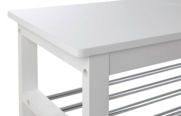 Home4You Schuhbank, Weiß, Massivholzgestell, Sitzfläche aus MDF, mit 2 Ablagen, BxHxT 108 x 47 x 30 cm