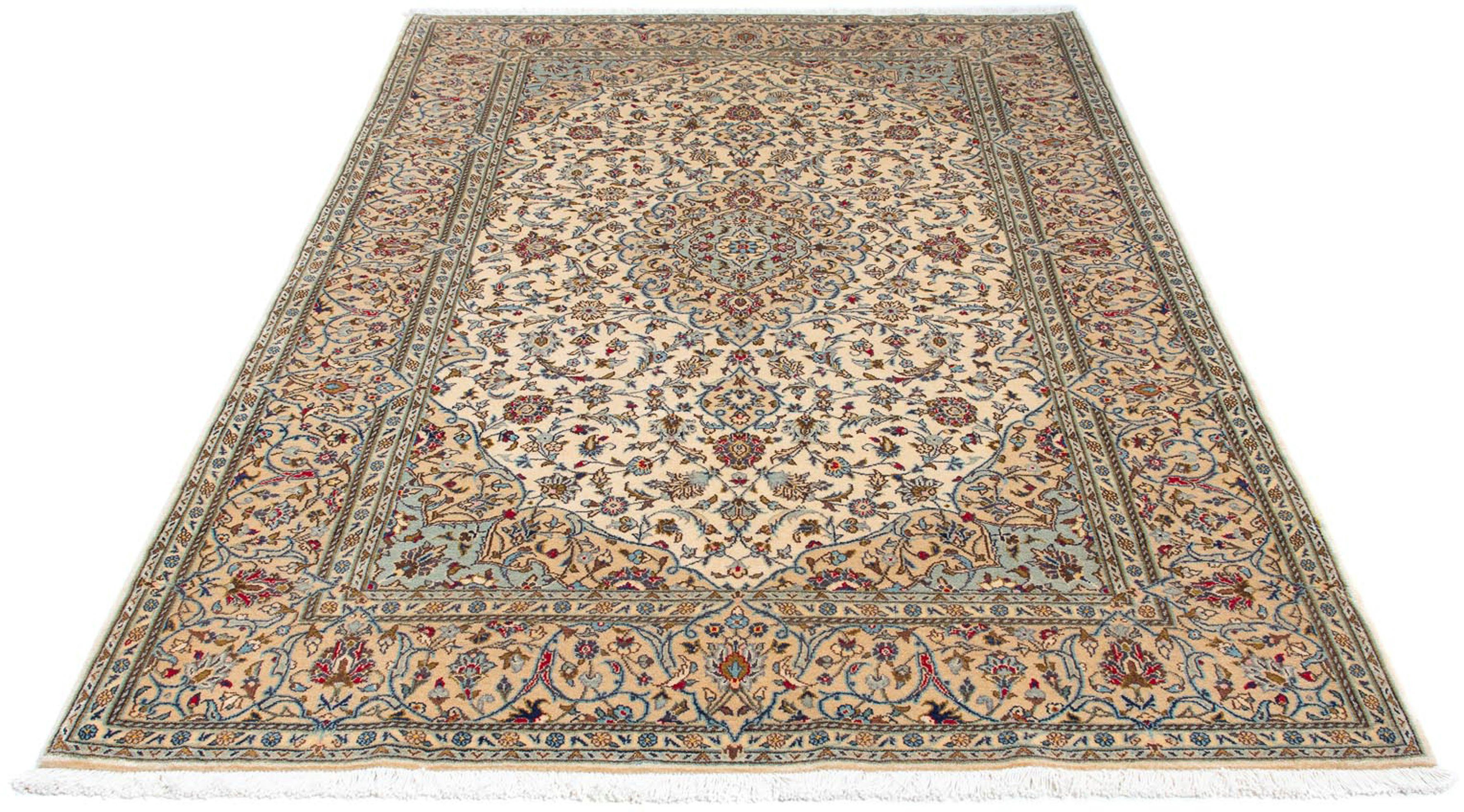 Orientteppich Perser - Keshan - 216 x 142 cm - beige, morgenland, rechteckig, Höhe: 10 mm, Wohnzimmer, Handgeknüpft, Einzelstück mit Zertifikat