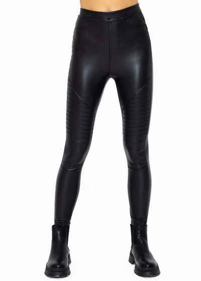 SASSYCLASSY Lederhose Skinny Damen Biker Leggings mit Thermo-Futter Biker Thermoleggings in Lederoptik gefütterte Kunstlederhose Damen