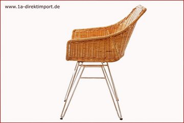 1a Direktimport Esszimmerstuhl Rattansessel - Armlehnstuhl mit Rattan und Metall - honigfarbig natur