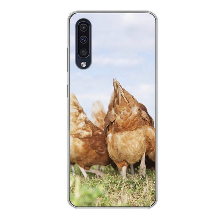 MuchoWow Handyhülle Hühner auf dem Feld Handyhülle Samsung Galaxy A50 Smartphone-Bumper Print Handy