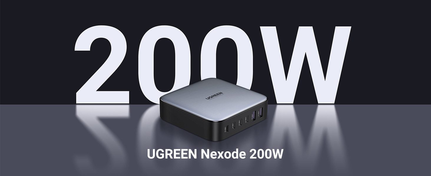 UGREEN Nexode - Netzteil - 200 Watt - 6 Ausgabeanschlussstellen (2 x USB, 4 x Smartphone-Ladegerät