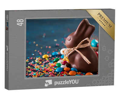 puzzleYOU Puzzle Osterhase aus Schokolade und buntes Zuckerwerk, 48 Puzzleteile, puzzleYOU-Kollektionen Festtage