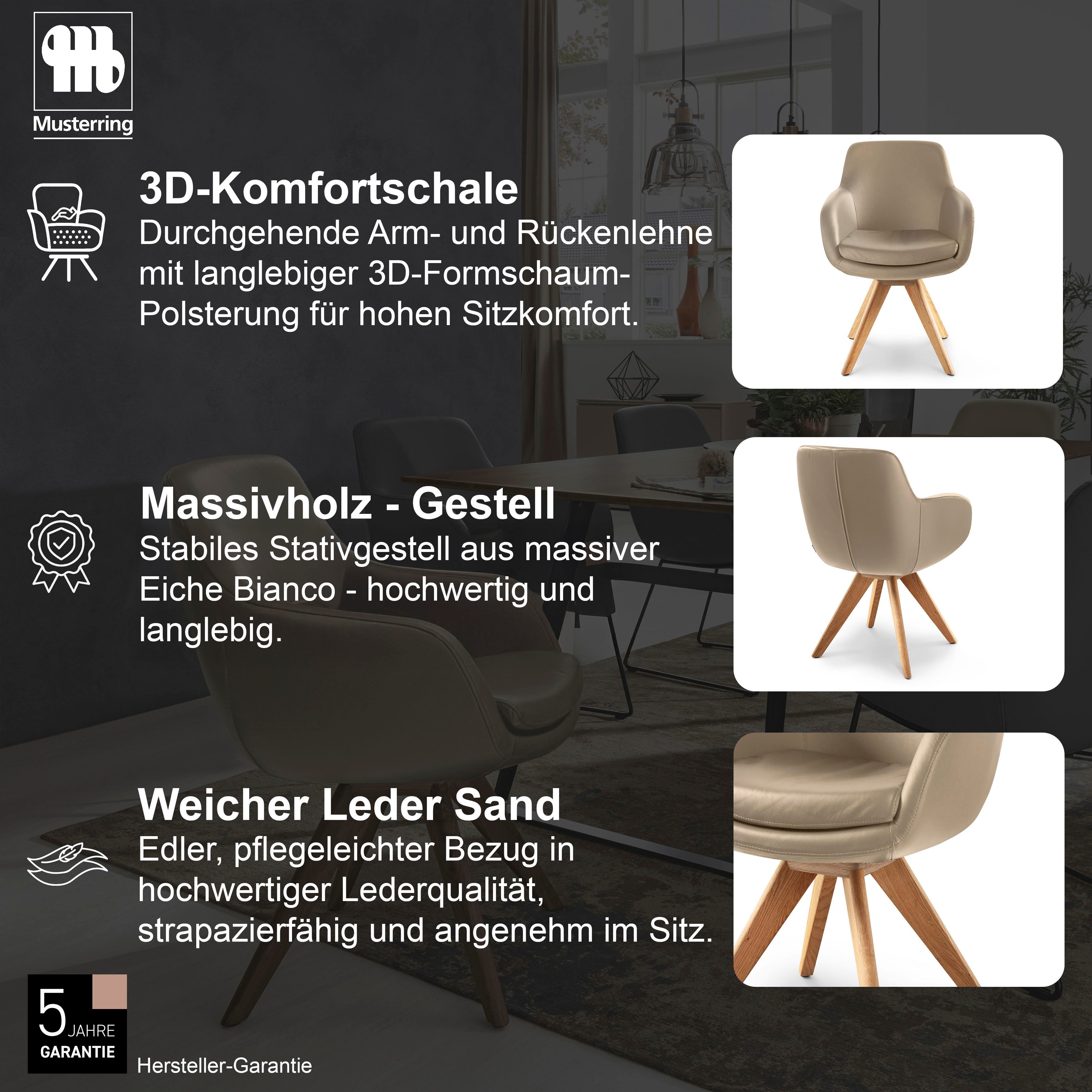 Musterring Esszimmerstuhl Tavia (Set, 2 St), Stativgestell Eiche Bianco, Drehfunktion optional, diverse Farben