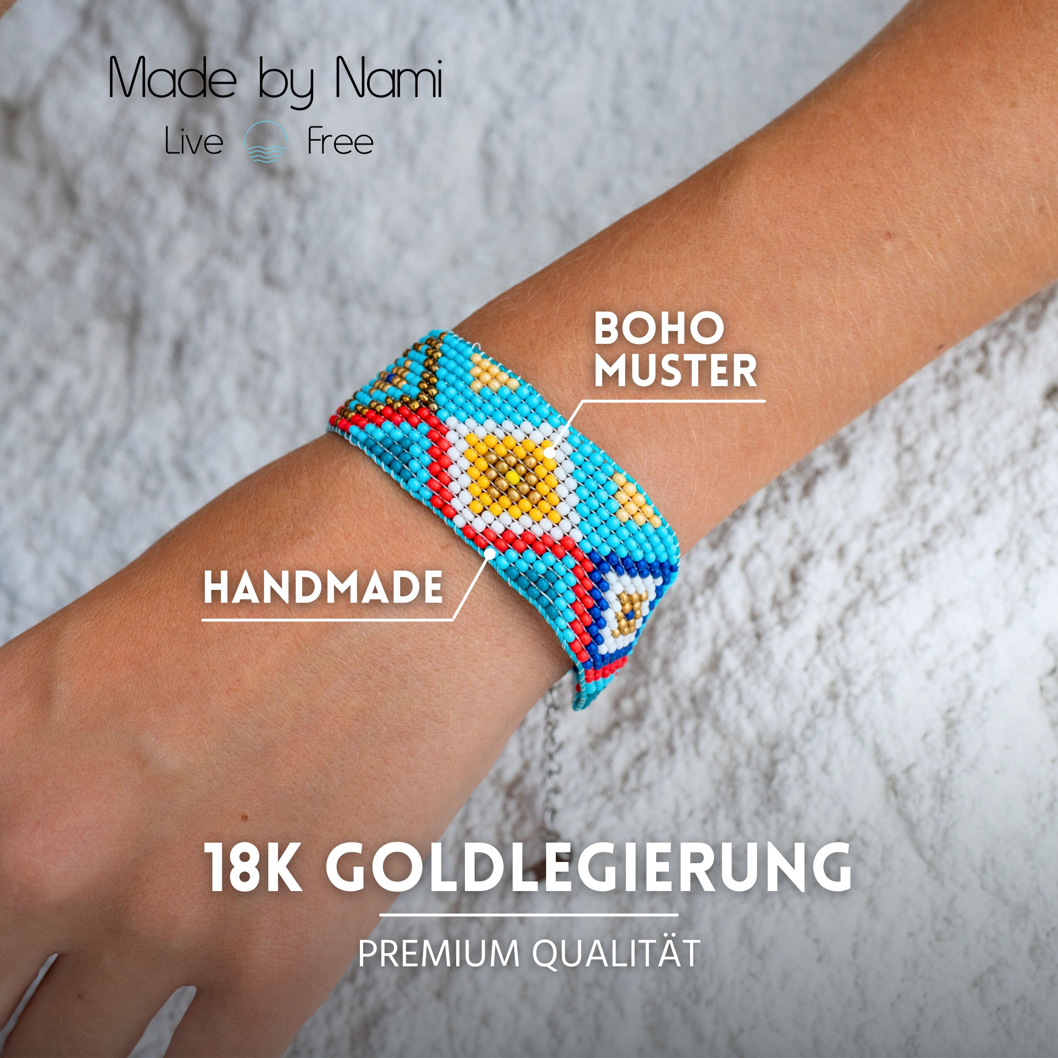 Made by Nami Perlenarmband Damen Armband bunt mit Perlen wasserfest Boho-Stil, aus Perlen – sommerlich – mit Verlängerung – Bild 5 von 5