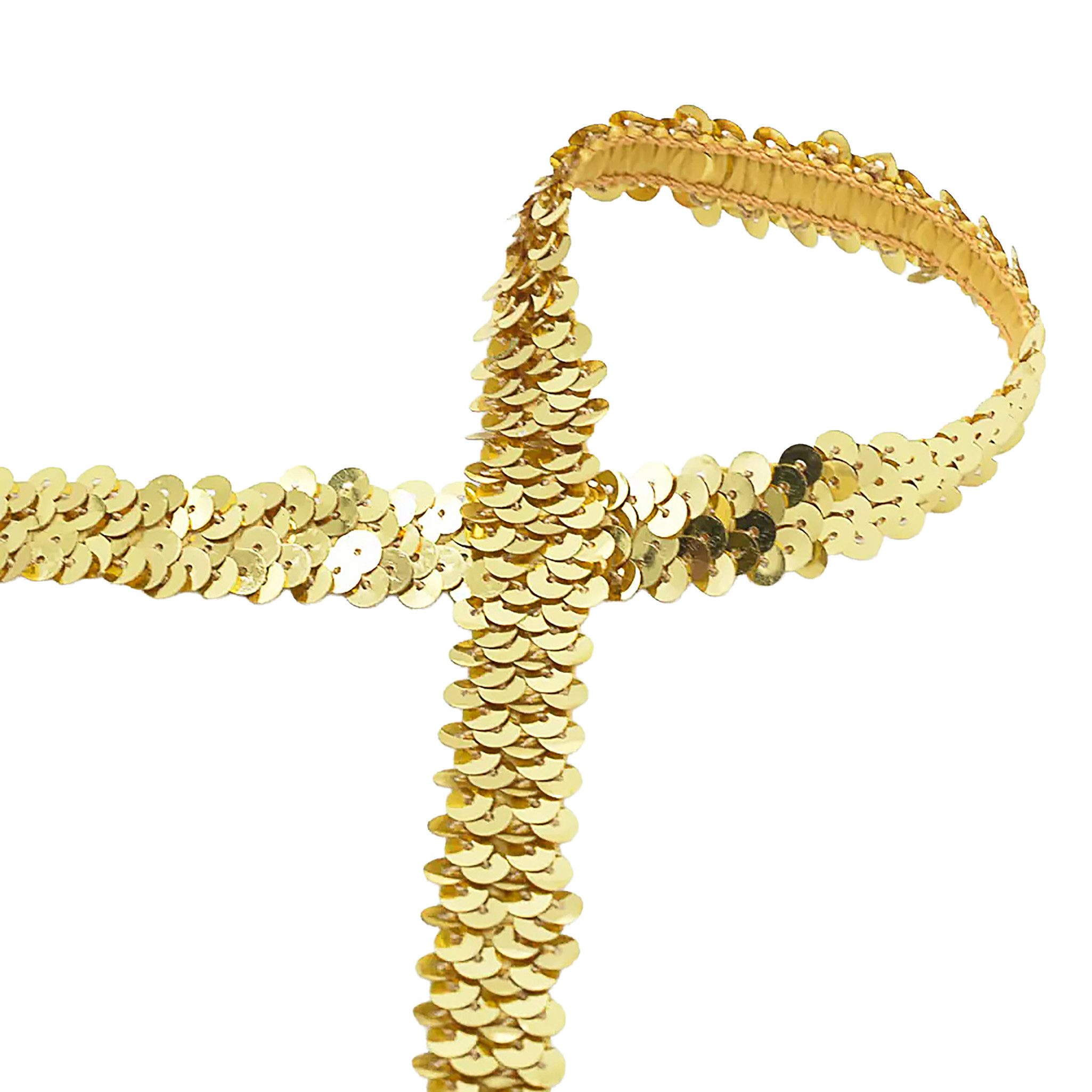 maDDma Bastelband Paillettenband ab 1m Meterware 20mm elastisches Paillettenborte, gold