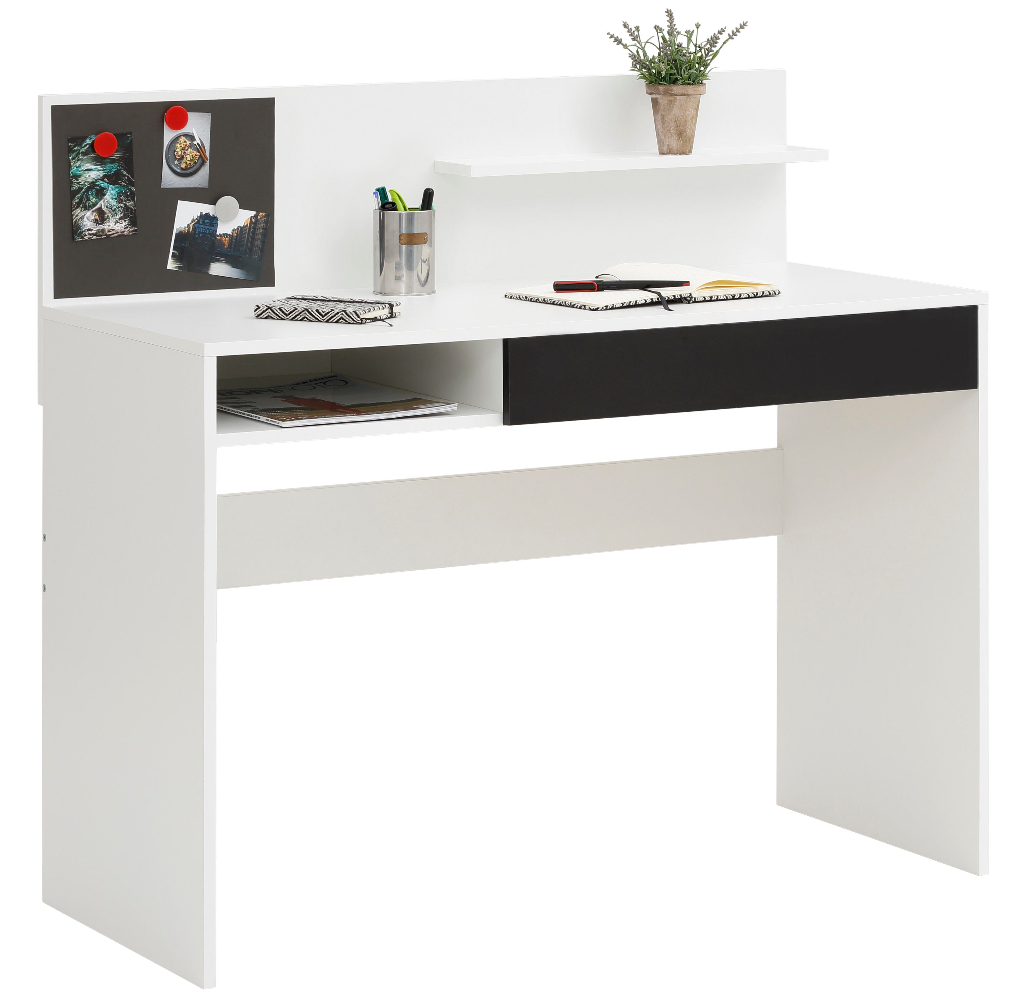 Arbeitsfläche, große weiß und weiß | Ablageboden Magnettafel, | INOSIGN Magnet, Schubkasten weiß/schwarz Schreibtisch