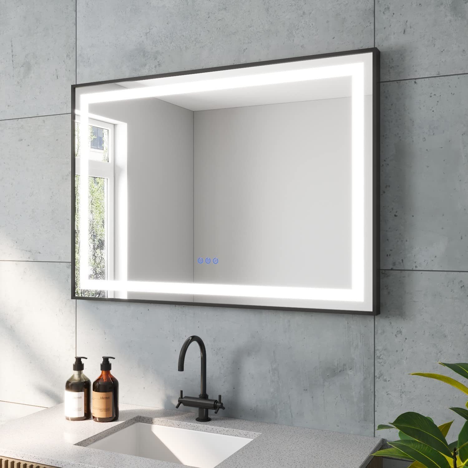 mit Badspiegel Dimmbar Neutralweiß LED Kaltweiß schwarz Warmweiß Badezimmerspiegel Beleuchtung LED-Lichtspiegel Touch AQUABATOS Antibeschlag Wandspiegel,