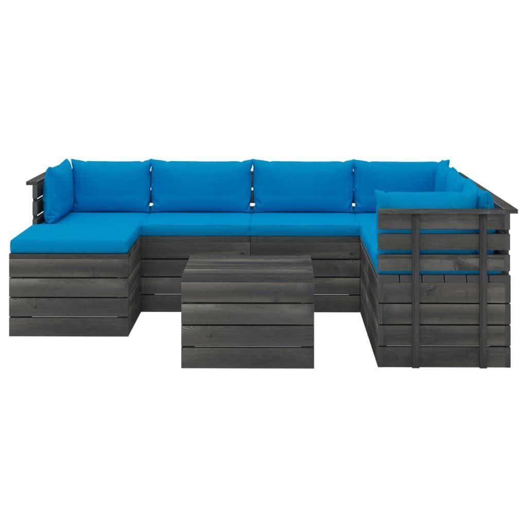 (8-tlg) Garten-Sofagarnitur aus Hellblau Gartenlounge-Set 8-tlg. Paletten mit Kissen Kiefernholz, vidaXL