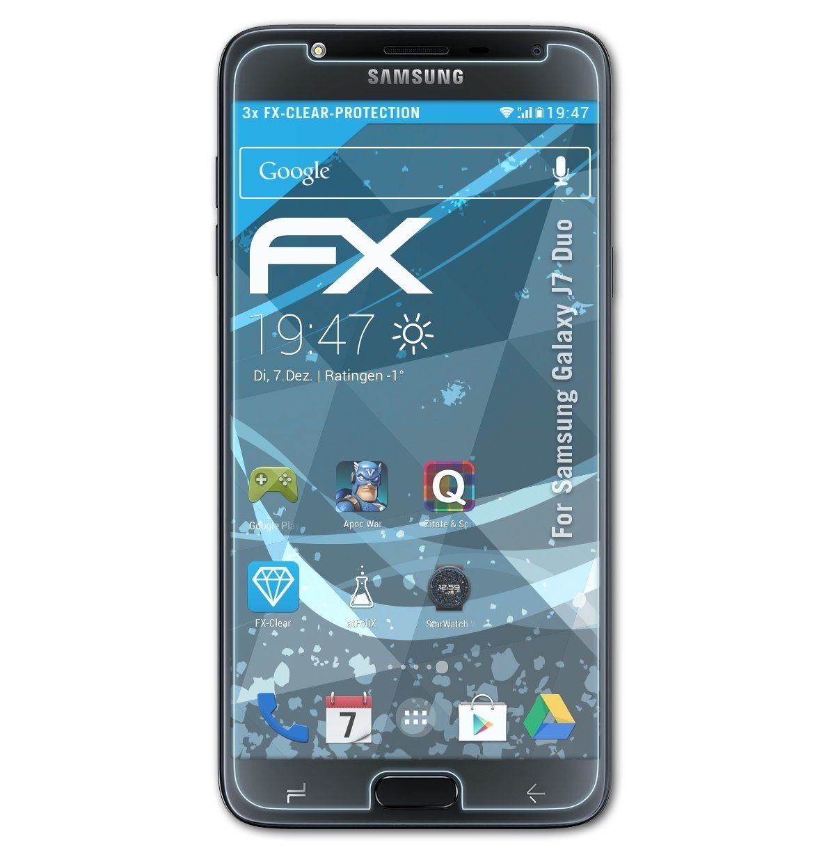 atFoliX Schutzfolie »Displayschutz für Samsung Galaxy J7 Duo«, (3 Folien),  Ultraklar und hartbeschichtet