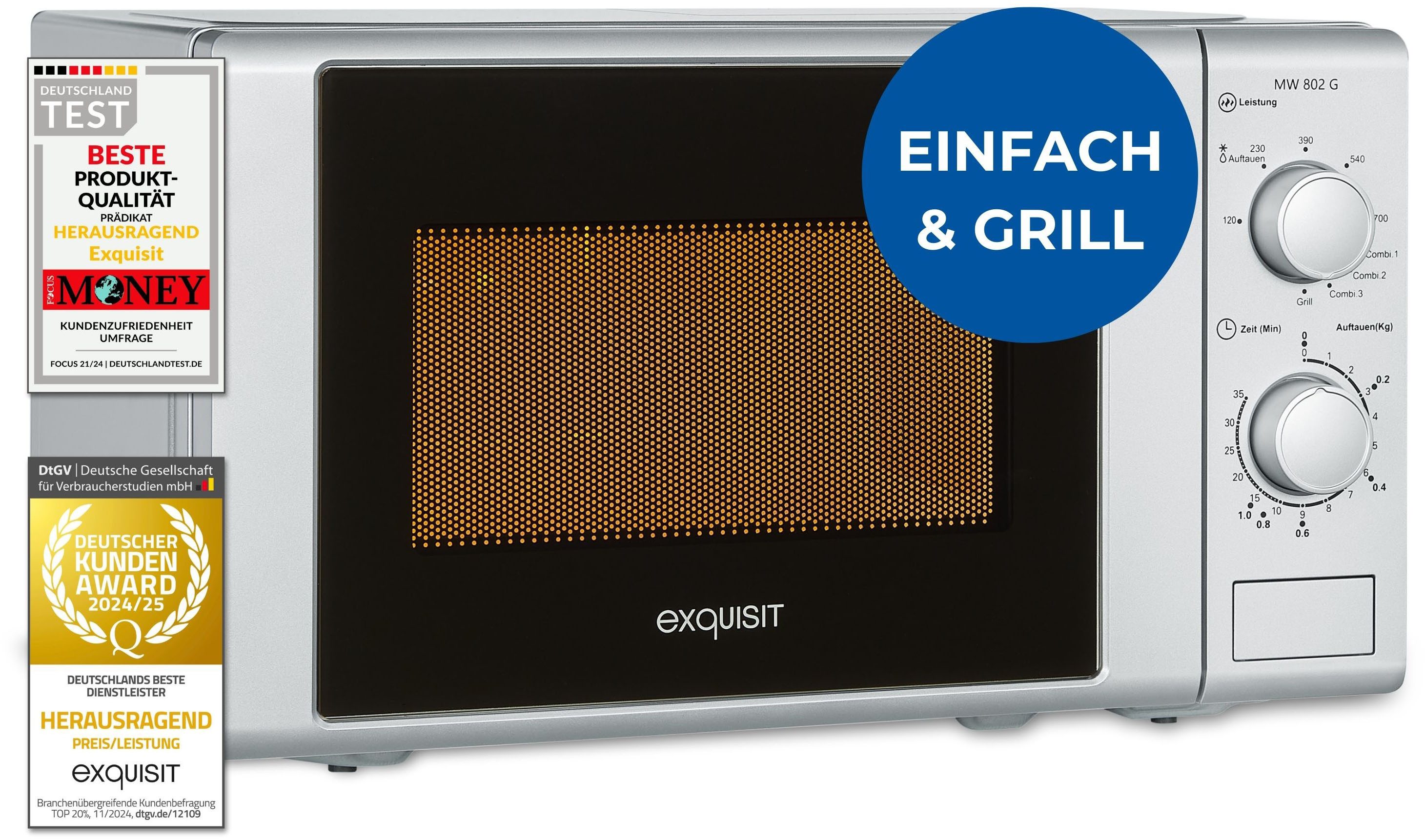 exquisit Mikrowelle MW 900-030G silber, Grill, Mikrowelle, 20 l