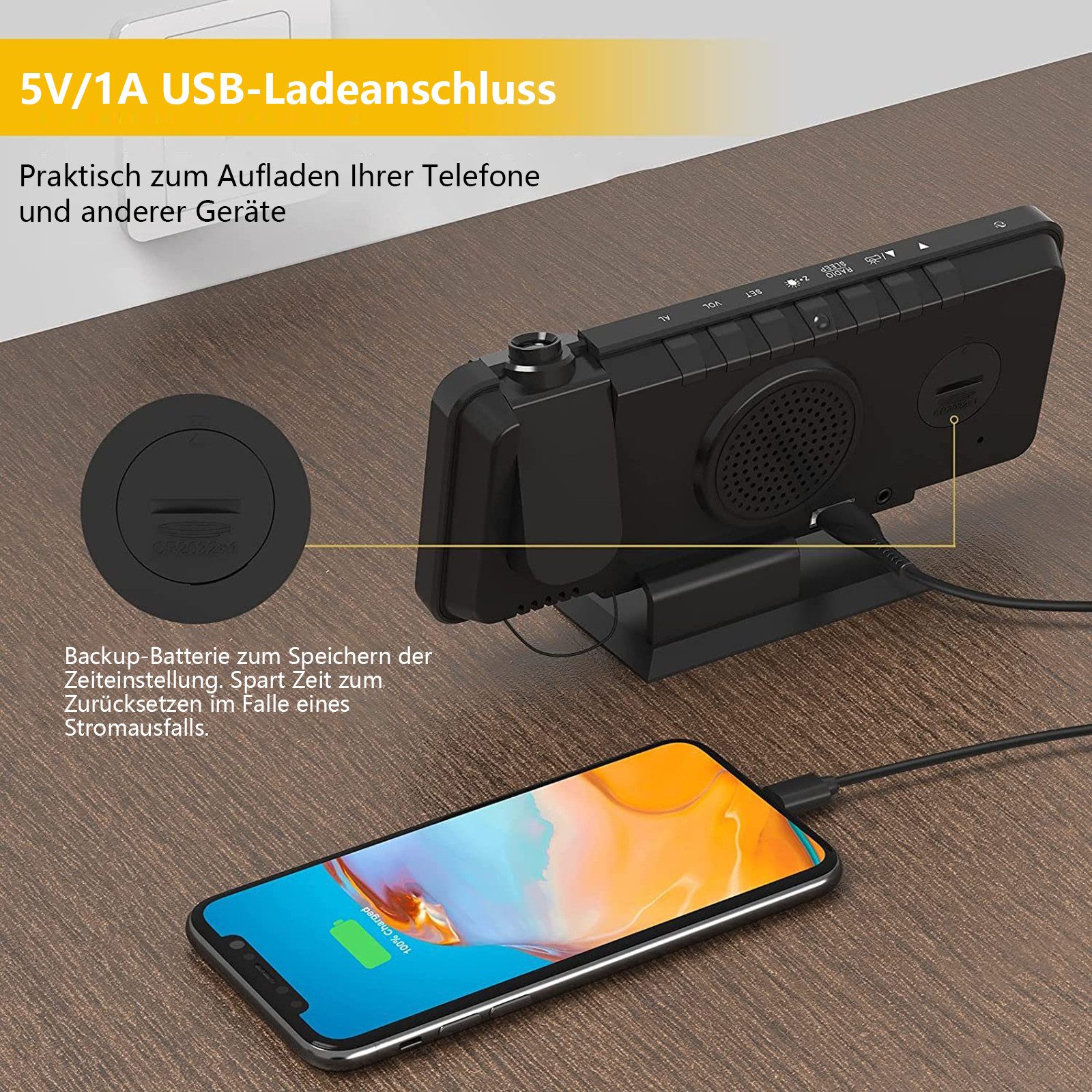 Comfy Mate Projektionswecker Radiowecker mit 180° Projektor,Projektionsweck günstig online kaufen