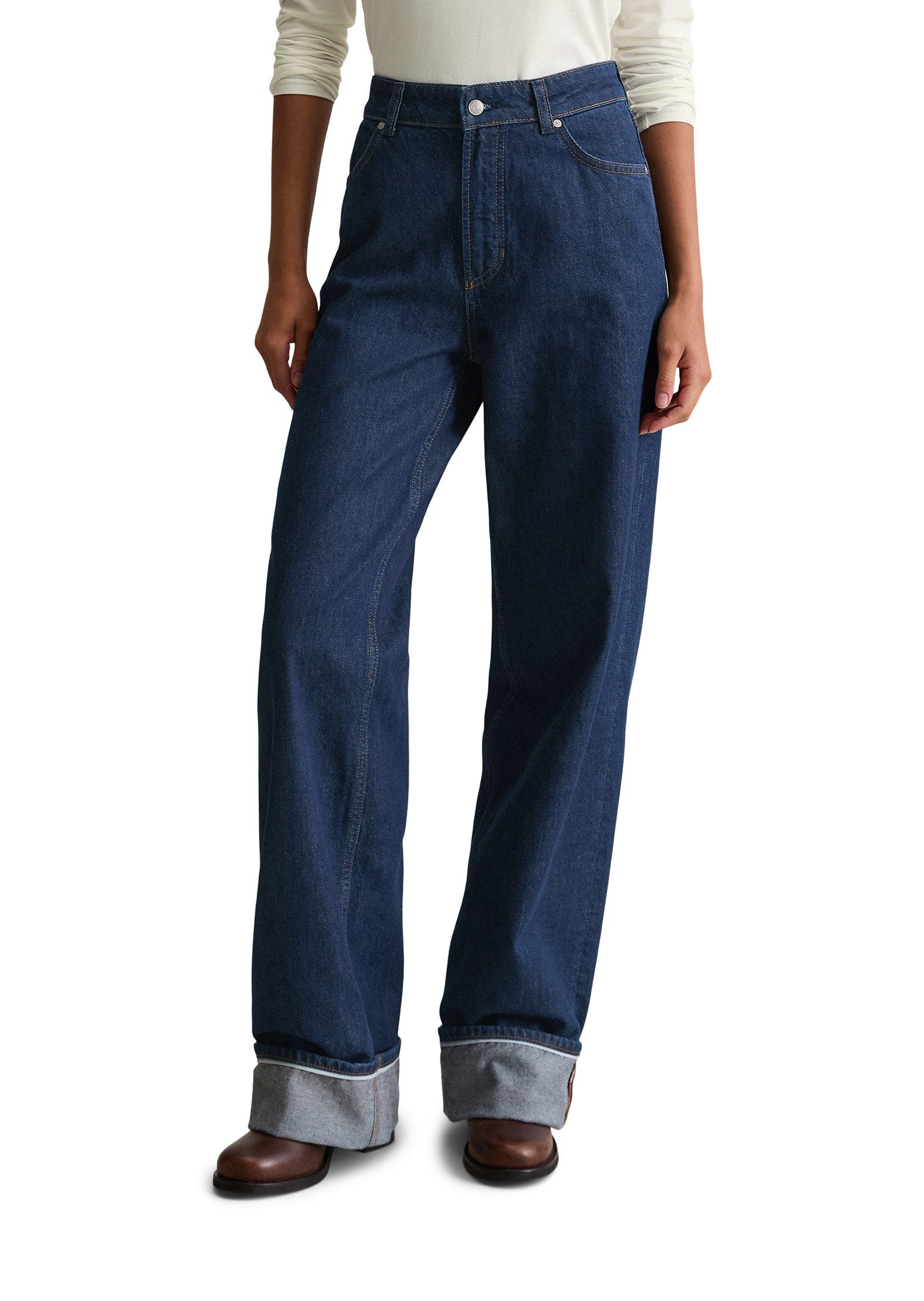 Marc O'Polo DENIM Weite Jeans aus dunkelblauem Rigid Denim günstig online kaufen