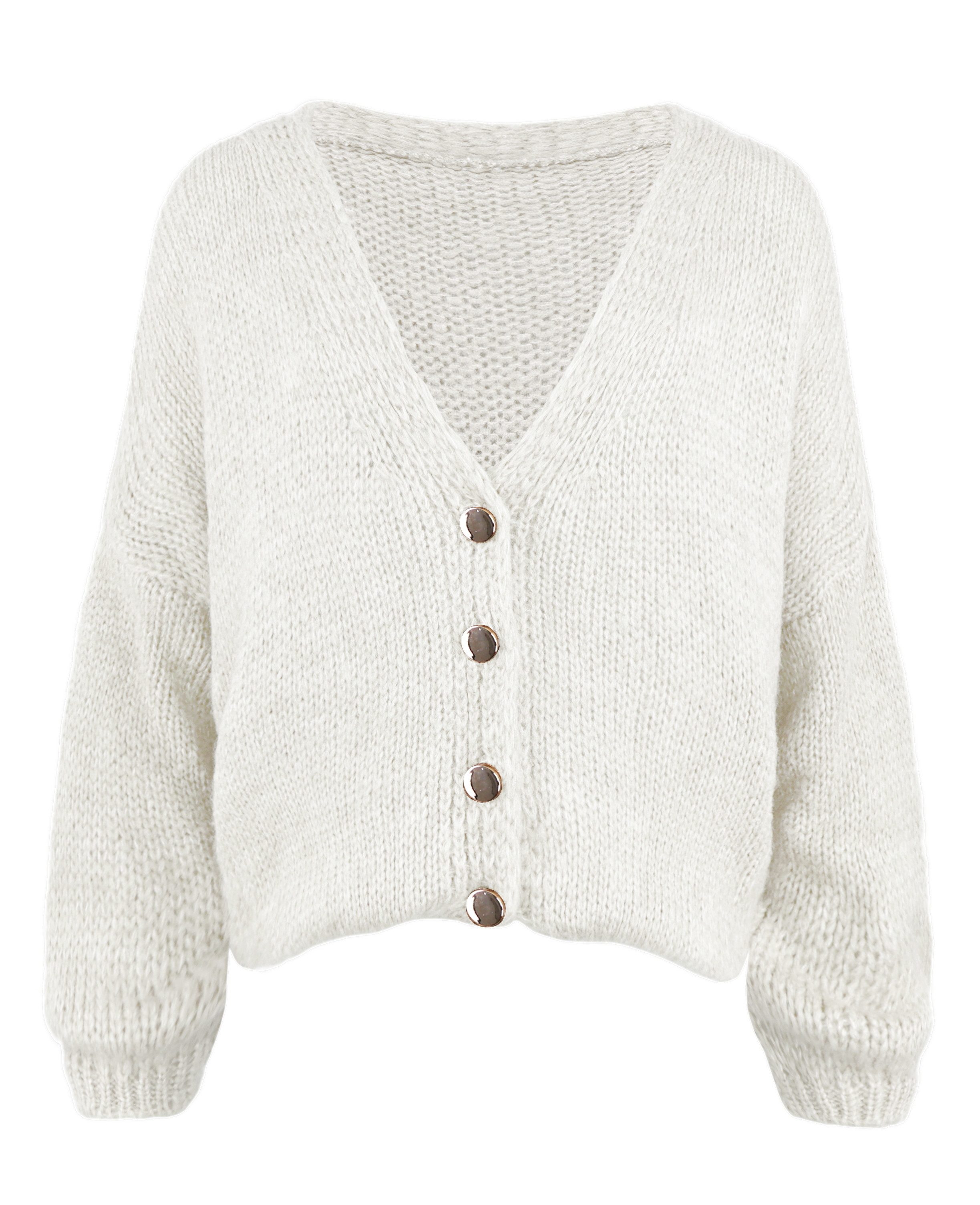 dy_mode Strickjacke Strick Cardigan Damen im Grobstrick V-Ausschnitt Übergangsjacke Grobstrick, in Unifarbe, V-Ausschnitt