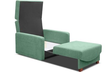Konsimo Sessel INCA Sessel, mit Bettkasten, Massivholzbeine, Seitentasche, Schlaffunktion