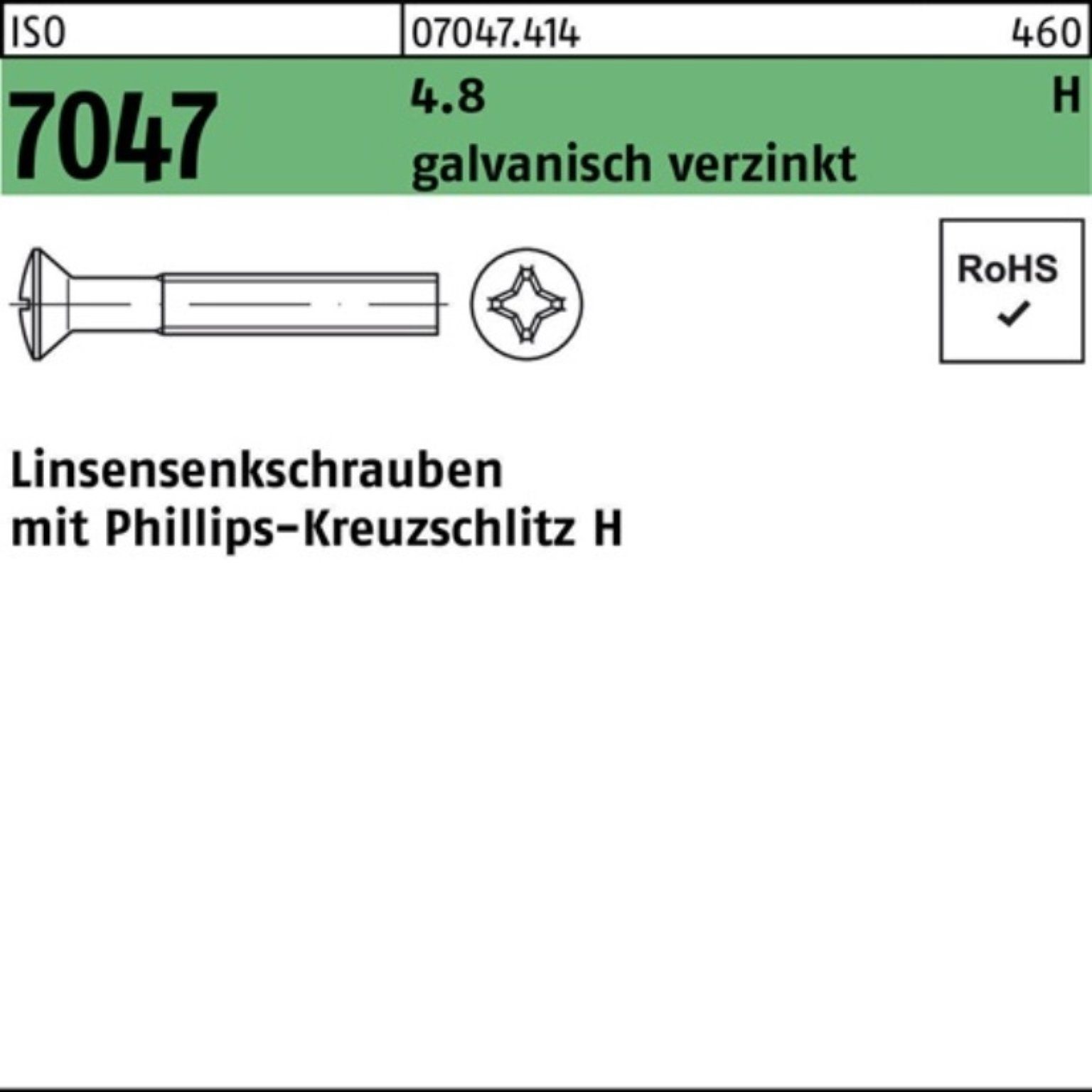 galv.verz. 7047 4.8 200St Linsensenkschraube 200er M4x50-H Linsenschraube Pack Reyher ISO PH