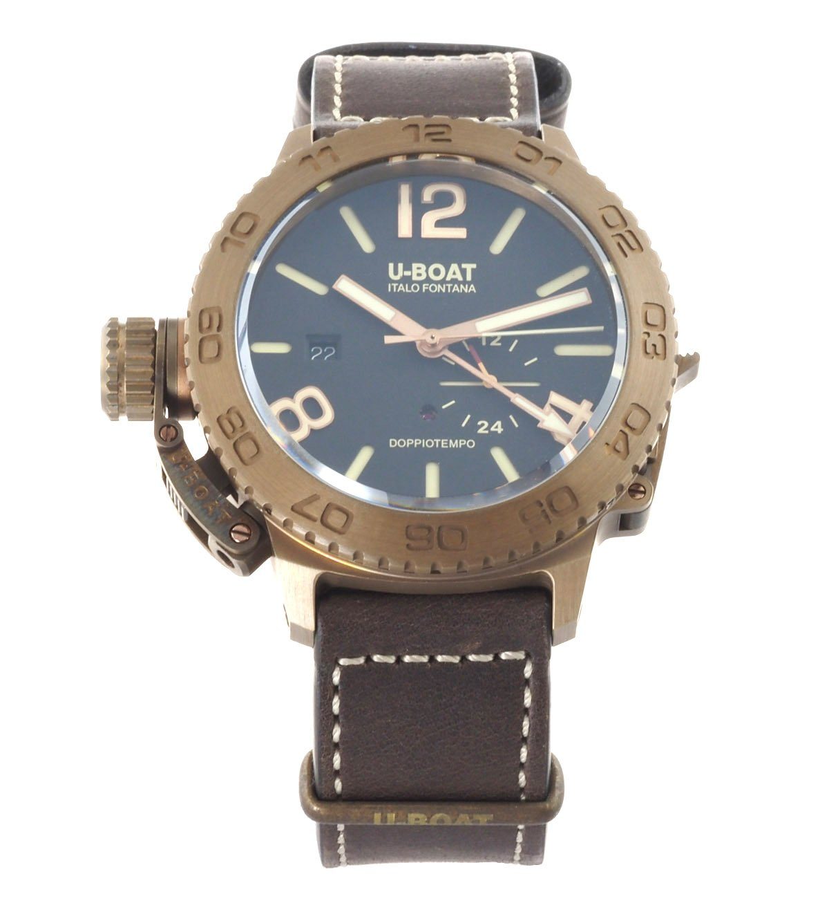 Funktionen: und Bronzo Neu, U-Boat Datumanzeige 46mm 9008 DOPPIOTEMPO 2te Automatikuhr 10ATM Uhr Herren Zeitanzeige Automatik