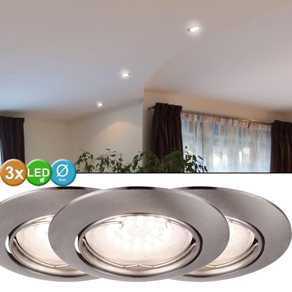 etc-shop LED Einbaustrahler, Leuchtmittel inklusive, Warmweiß, 3er Set LED Einbau Leuchten Decken Strahler Dielen ALU Spot Lampen