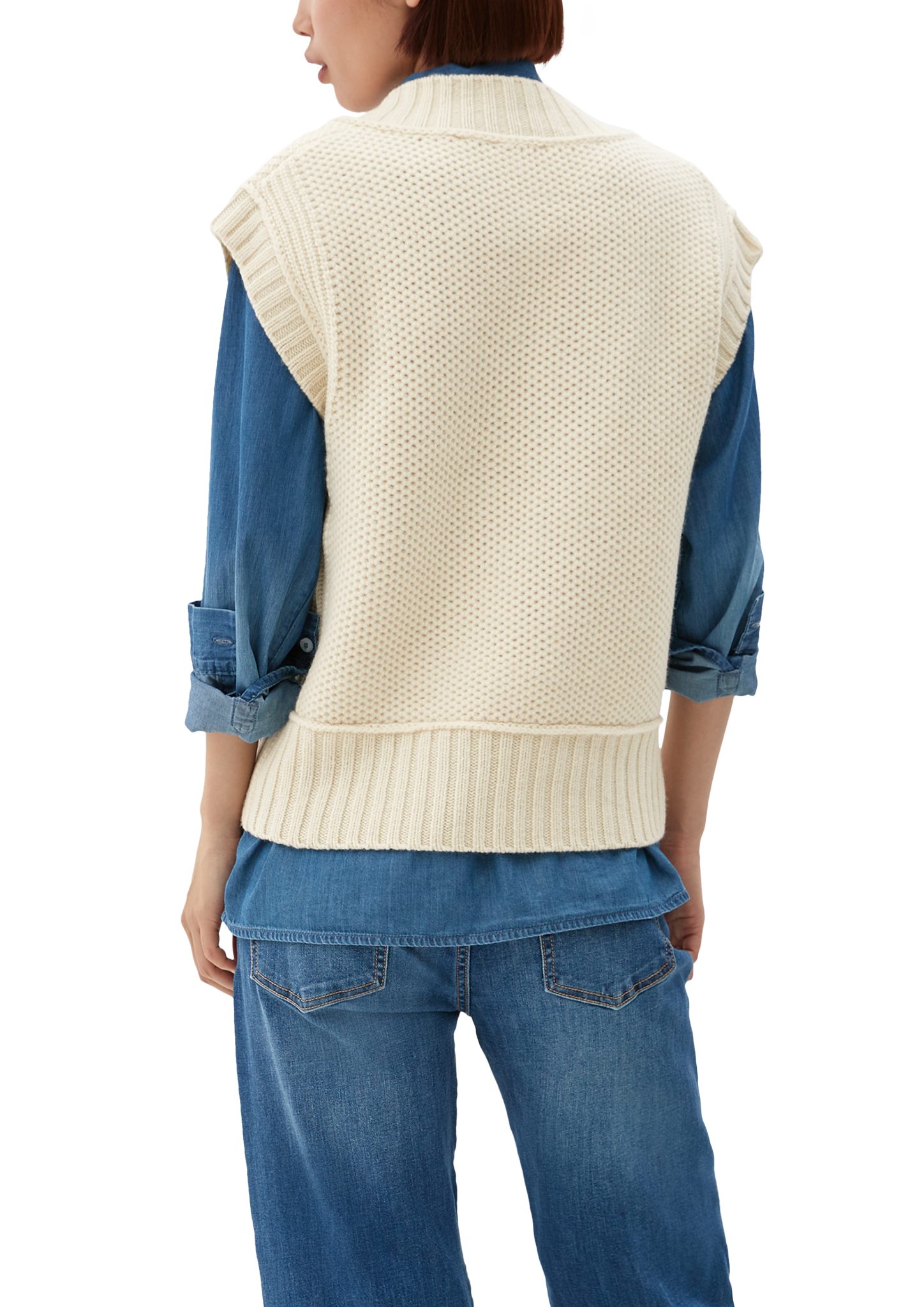 s.Oliver Strickpullover Kurzarm-Pullover Wolle aus