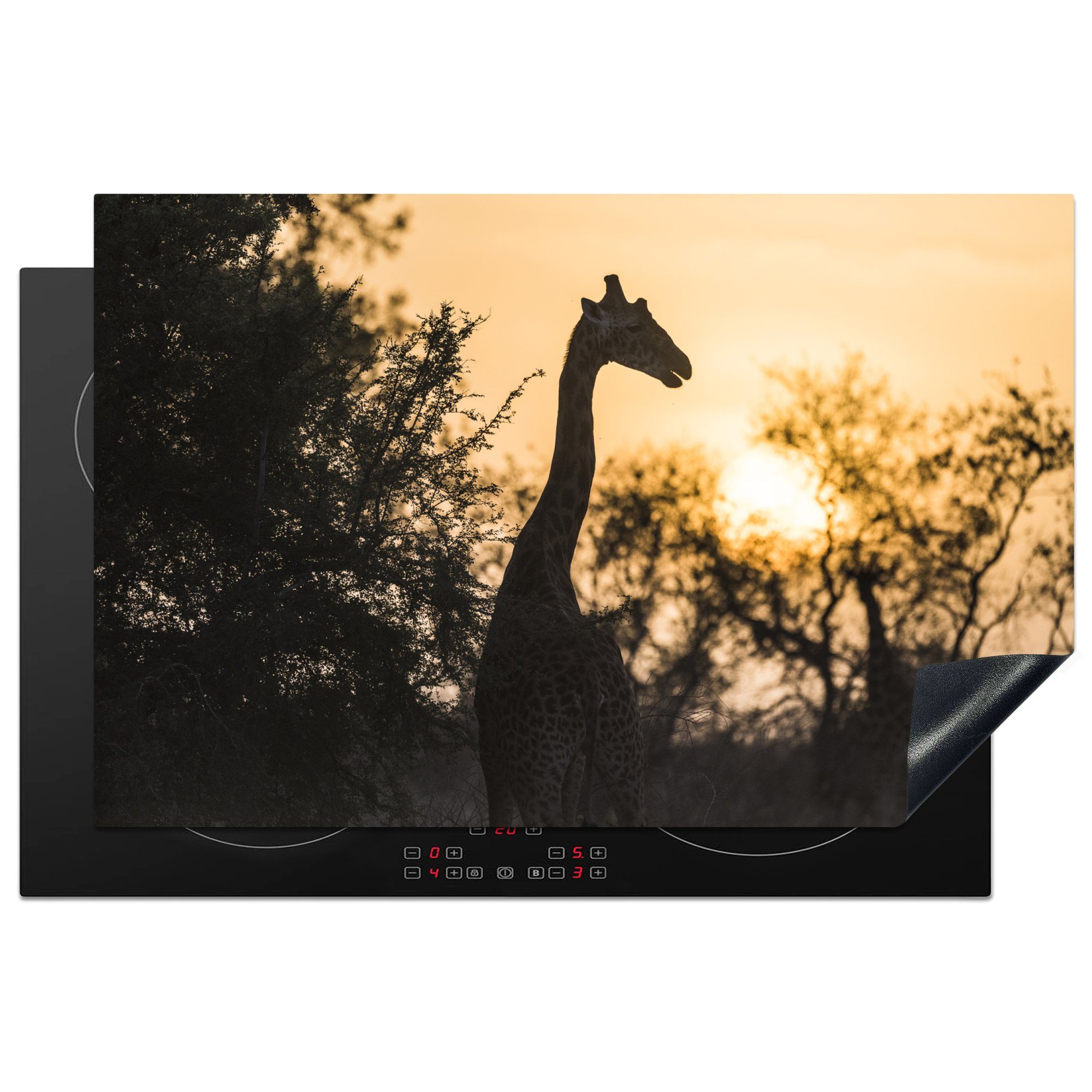 MuchoWow Herdblende-/Abdeckplatte Giraffe im Zakouma-Nationalpark, Vinyl, (1 tlg), 81x52 cm, Induktionskochfeld Schutz für die küche, Ceranfeldabdeckung