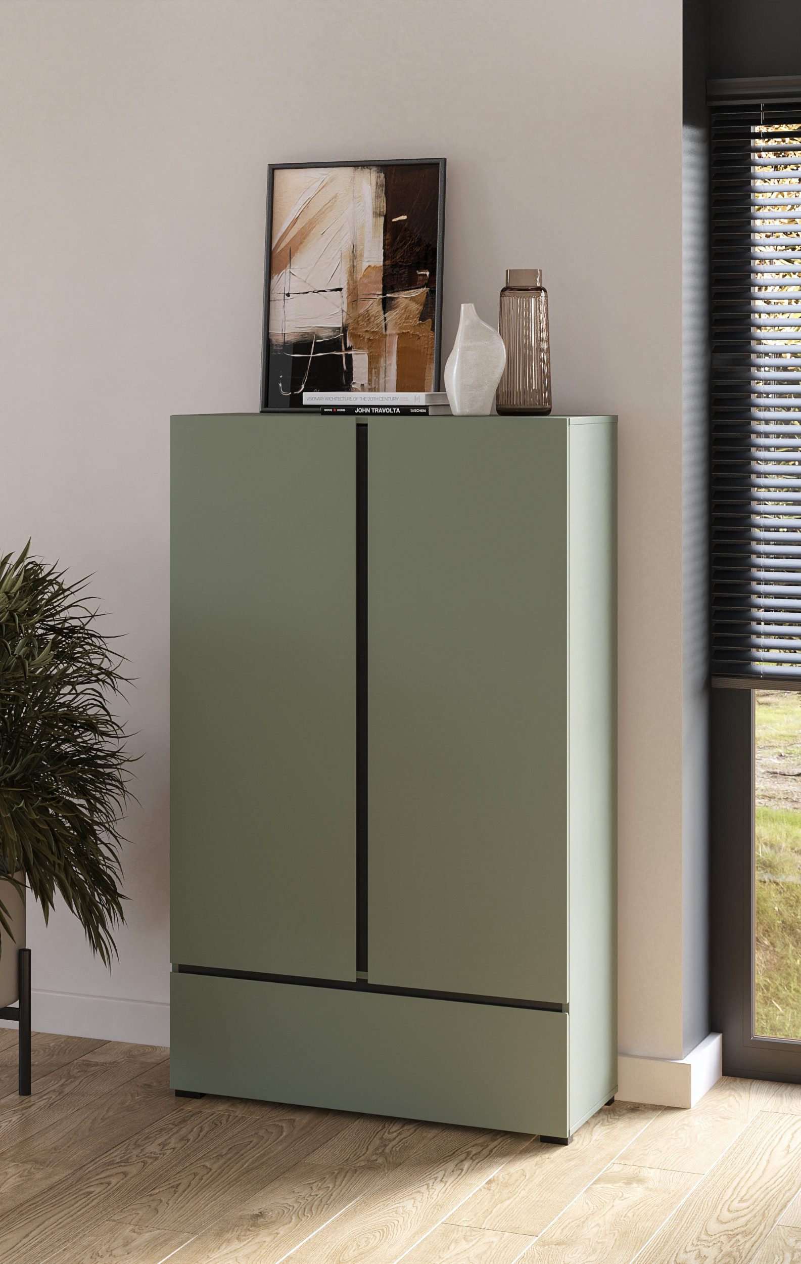 OTTO home Wäscheschrank Cross, moderner griffloser Kleiderschrank Mehrzweckschrank, Drehtürenschrank mit 1 Schublade, 3 Farben verfügbar – Bild 2 von 5