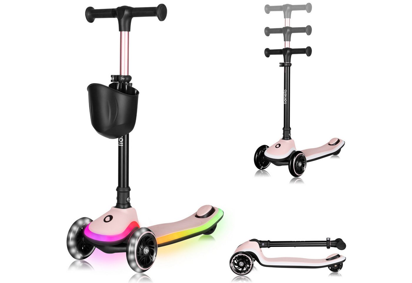 lionelo Dreiradscooter MEY, LED-Deck/Faltbare Lenkstange/Tragegriff/50 kg