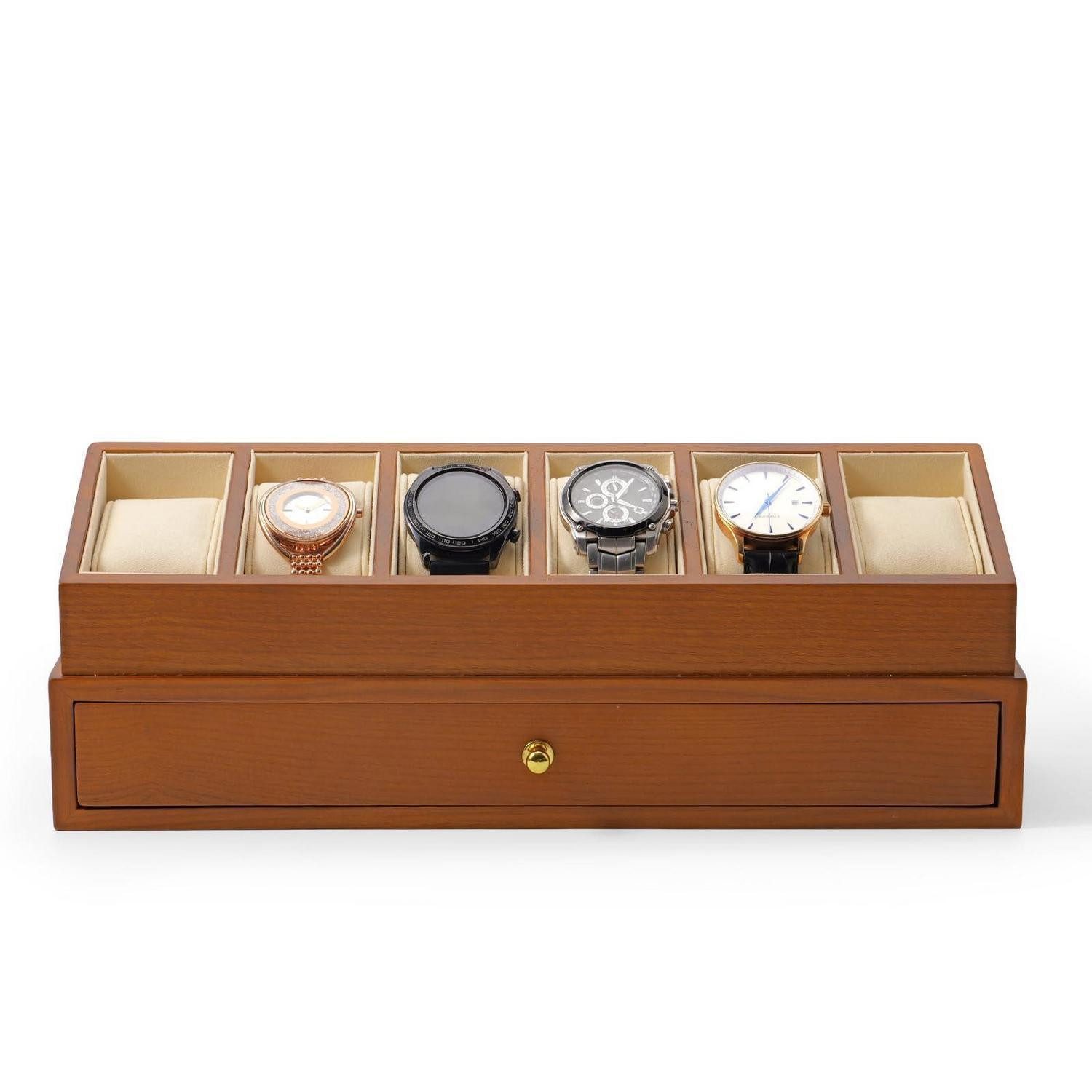 LuxusKollektion Uhrenbox Uhrenbox Holz 6 Fächer Cremeweiß (1 St)