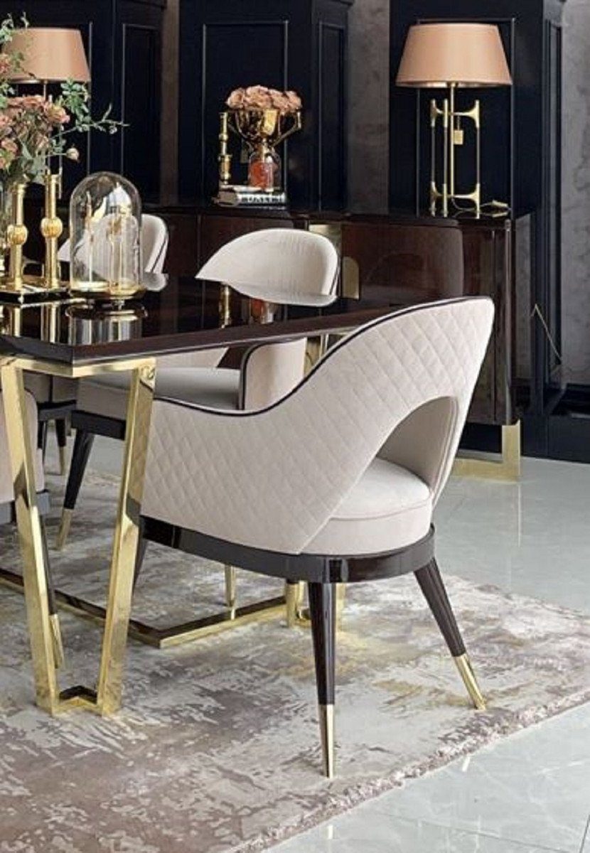 Casa Padrino Esszimmerstuhl Luxus Art Deco Esszimmer Stuhl Set Beige /  Dunkelbraun / Gold - Küchen Stühle 6er Set - Hochwertige Art Deco Esszimmer  Möbel