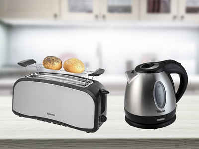 Tristar Тостеры, 2 lange Schlitze, für Brötchen, Toast und Sandwiches, 1400 W, Frühstück-SET 4er Toastmaschine Toster, kleiner 1,2 Liter Елктрочайники