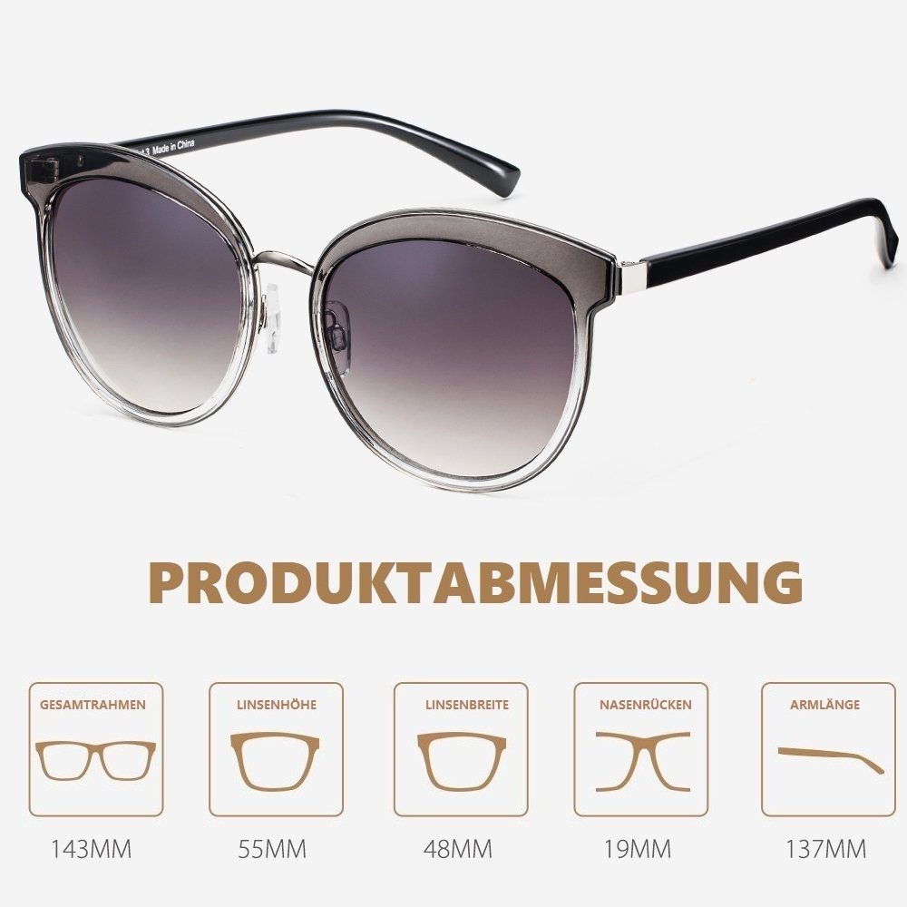 Elegear Sonnenbrille Damen Sonnenbrille Retro 100% Grau Elegantes Verlaufsglas UV400-Schutz