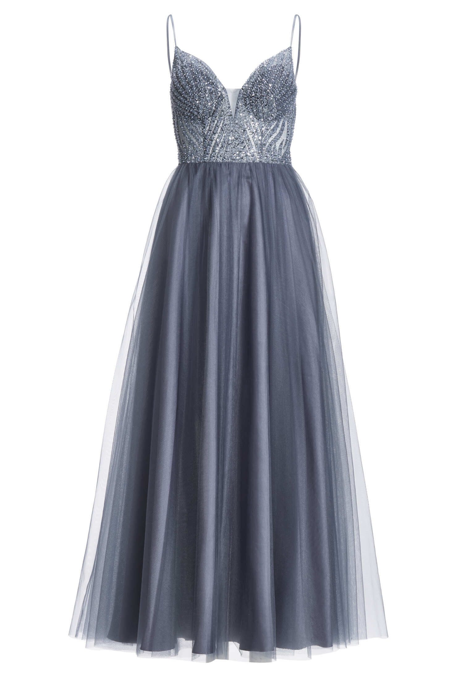 Abendkleid - Ausgestelltes Tüllkleid mit tonaler Stickerei